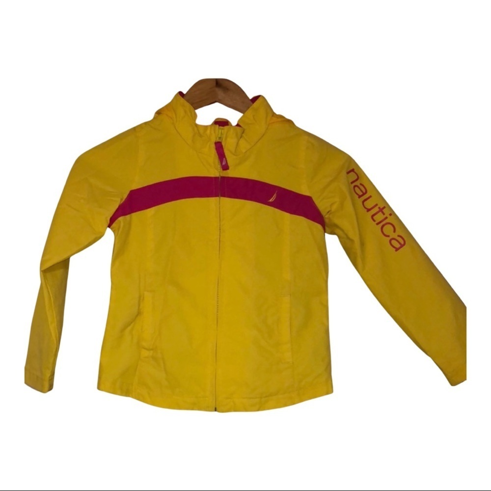 🌸NAUTICA  yellow & pink striped girls raincoat GUC size S(4)